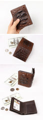 Cool Vertical Dark Brown Leather Mens billfold Wallet Bifold Small Wallet Front Pocket Wallet For Men