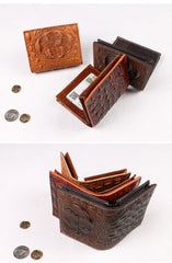 Cool Vertical Dark Brown Leather Mens billfold Wallet Bifold Small Wallet Front Pocket Wallet For Men - imessengerbags
