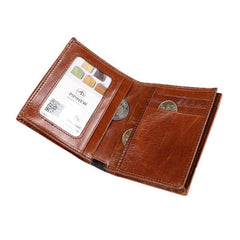 Cool Vertical Dark Brown Leather Mens billfold Wallet Bifold Small Wallet Front Pocket Wallet For Men