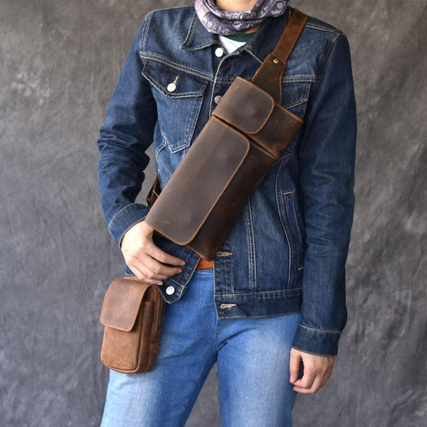 Handmade Vintage Leather Fanny Pack Mens Waist Bag Hip Pack Belt Bag for Men - imessengerbags