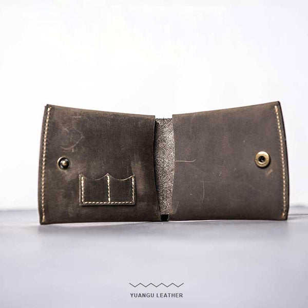Handmade Vintage Leather Men Small Bifold Wallet Wallet for Men - imessengerbags