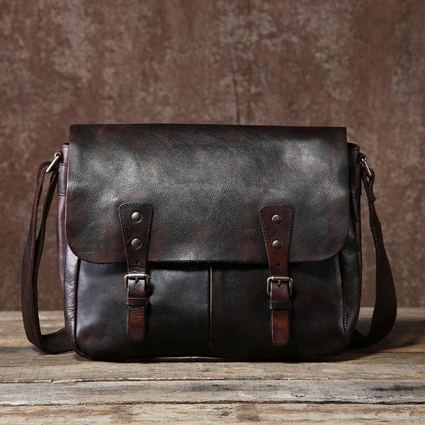 Handmade Vintage Leather Mens Cool Shoulder Bag Messenger Bag Chest Bag Bike Bag Cycling Bag for men