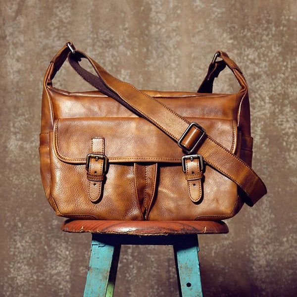 Handmade Vintage Leather Mens Cool Shoulder Bag Messenger Bag Chest Bag Bike Bag Cycling Bag for men