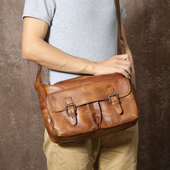 Handmade Vintage Leather Mens Cool Shoulder Bag Messenger Bag Chest Bag Bike Bag Cycling Bag for men