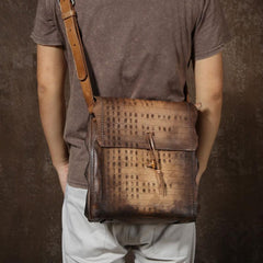 Handmade Vintage Leather Mens Cool Shoulder Bag Messenger Bag Chest Bag Bike Bag Cycling Bag for men - imessengerbags