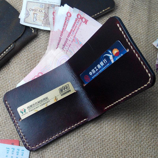 Handmade Vintage Leather Mens Slim Small Wallet Leather Bifold Wallets for Men - imessengerbags