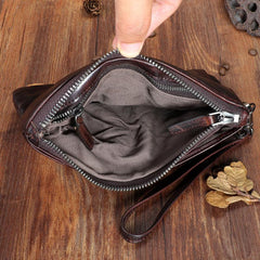 Handmade Wrinkled Leather Mens Brown Cool Long Wristlet Wallet Black Clutch Wallet for Men - imessengerbags