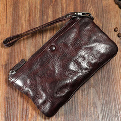 Handmade Wrinkled Leather Mens Brown Cool Long Wristlet Wallet Black Clutch Wallet for Men - imessengerbags