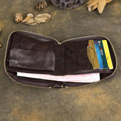 Handmade Wrinkled Mens Leather Cool billfold Chain Wallet Men Small Bifold Biker Wallets for Men - imessengerbags