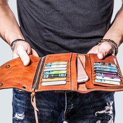 Handmade biker chain wallet leather chain wallet men Brown long wallet