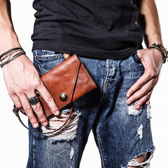 Handmade biker chain wallet leather chain wallet men Brown long wallet