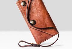 Handmade biker chain wallet leather chain wallet men Brown long wallet