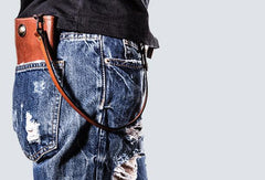 Handmade biker chain wallet leather chain wallet men Brown long wallet