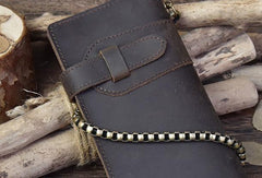 Handmade leather biker trucker wallet leather chain men Vintage Brown long wallet
