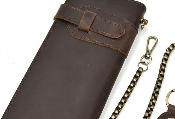 Handmade leather biker trucker wallet leather chain men Vintage Brown long wallet