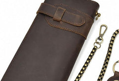 Handmade leather biker trucker wallet leather chain men Vintage Brown long wallet