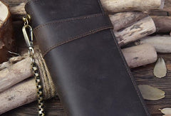 Handmade leather biker trucker wallet leather chain men Vintage Brown long wallet