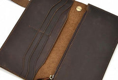 Handmade leather biker trucker wallet leather chain men Vintage Brown long wallet