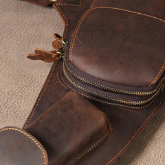 Hanmade Genuine Leather Vintage Brown Coffee Mens Cool Sling Bag Crossbody Bag Chest Bag for men - imessengerbags