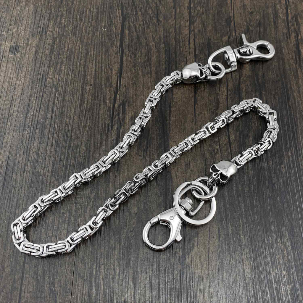 Black Leather Skull Jeans Keychain With Extra Long Chain 70cm