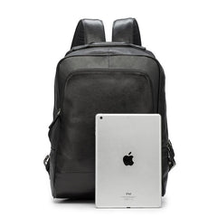 Black Leather Mens 14inch Laptop Backpack Backpacks School Backpack Travel Backpack for Men - imessengerbags