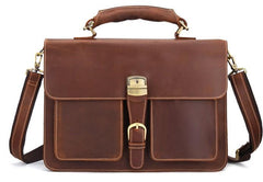 Leather Men Vintage Briefcase Laptop 15inch Handbags Shoulder Bags Work Bag For Men