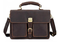 Leather Men Vintage Briefcase Laptop 15inch Handbags Shoulder Bags Work Bag For Men