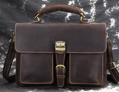 Leather Men Vintage Briefcase Laptop 15inch Handbags Shoulder Bags Work Bag For Men