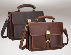 Leather Men Vintage Briefcase Laptop 15inch Handbags Shoulder Bags Work Bag For Men