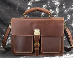 Leather Men Vintage Briefcase Laptop 15inch Handbags Shoulder Bags Work Bag For Men