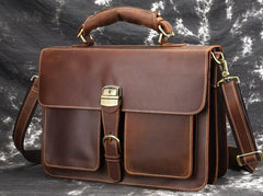 Leather Men Vintage Briefcase Laptop 15inch Handbags Shoulder Bags Work Bag For Men