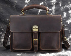 Leather Men Vintage Briefcase Laptop 15inch Handbags Shoulder Bags Work Bag For Men