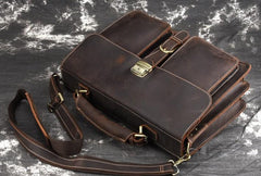 Leather Men Vintage Briefcase Laptop 15inch Handbags Shoulder Bags Work Bag For Men