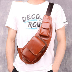 Oiled Leather Brown Men's Chest Bag Sling Bag One Shoulder Backpack For Men - imessengerbags