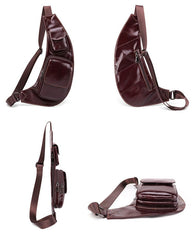 Oiled Leather Brown Men's Chest Bag Sling Bag One Shoulder Backpack For Men - imessengerbags