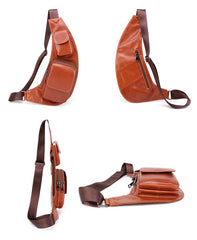 Oiled Leather Brown Men's Chest Bag Sling Bag One Shoulder Backpack For Men - imessengerbags