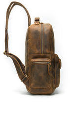 Cool Vintage Leather Mens 14inch Laptop Backpack Backpacks School Backpack Work Backpack for Men - imessengerbags