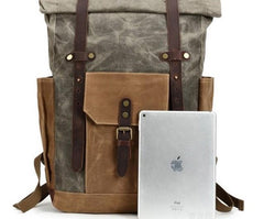 Hiking Green waxed canvas backpack for women