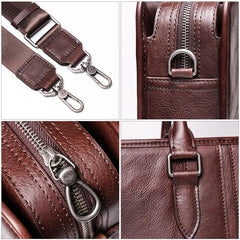 Vintage Brown Leather Men's 14‘’ Laptop Briefcase Professional Briefcase Handbag For Men
