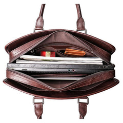 Vintage Brown Leather Men's 14‘’ Laptop Briefcase Professional Briefcase Handbag For Men - imessengerbags