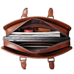 Vintage Brown Leather Men's 14‘’ Laptop Briefcase Professional Briefcase Handbag For Men - imessengerbags