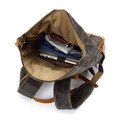 Inside of back of waxed canvas backpack