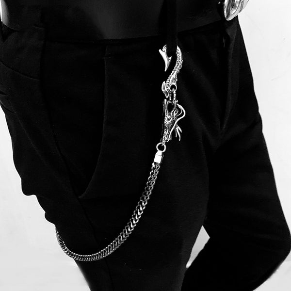 Cool Silver Dragon Steel Pants Chain Wallet Chain Long Biker wallet Chain For Men - imessengerbags