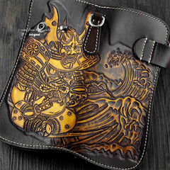 Japanese Ghost Tooled Leather Men's Biker Wallet Chain Wallet Long Wallet with Chain For Men - imessengerbags