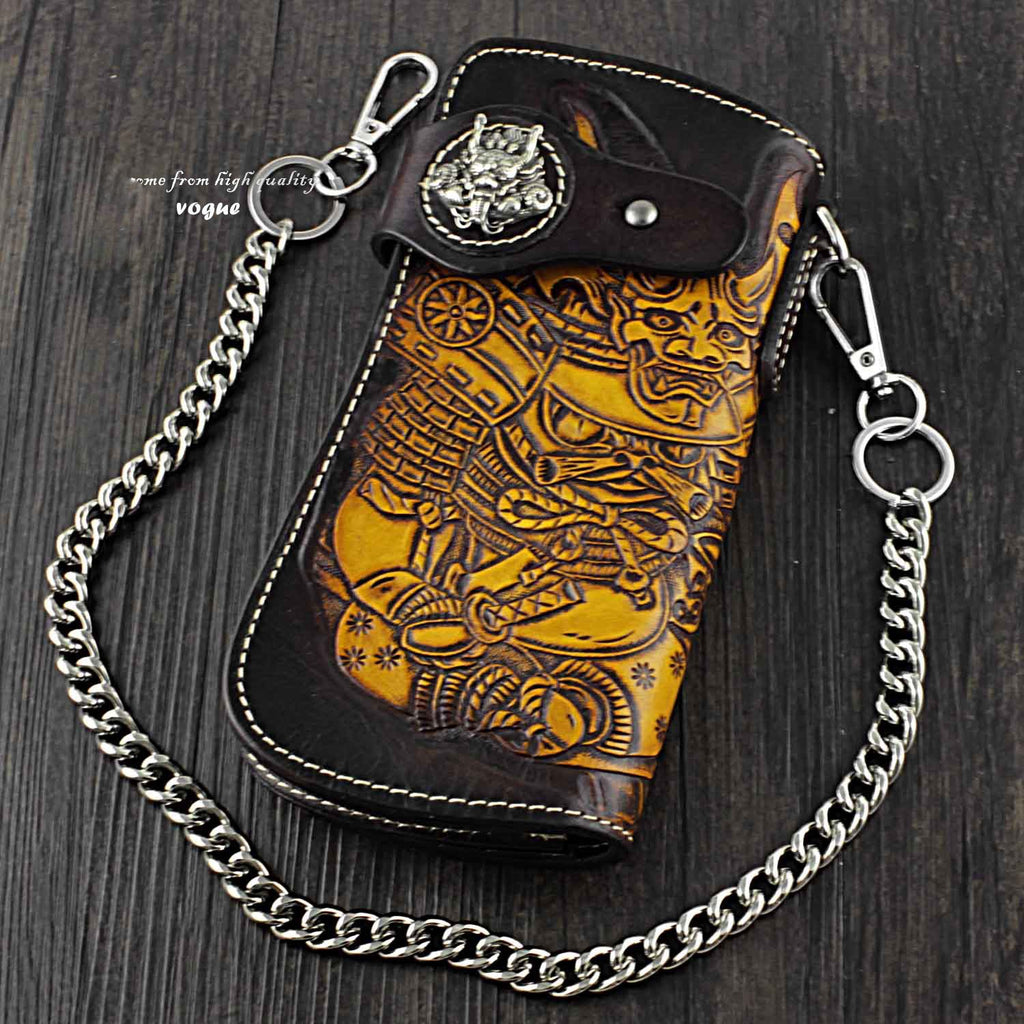 Japanese Ghost Tooled Leather Men's Biker Wallet Chain Wallet Long Wal –  imessengerbags