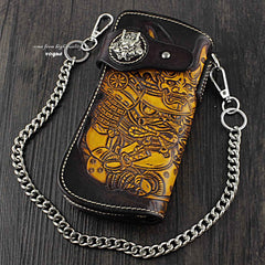 Japanese Ghost Tooled Leather Men's Biker Wallet Chain Wallet Long Wallet with Chain For Men - imessengerbags
