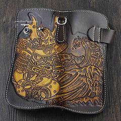 Japanese Ghost Tooled Leather Men's Biker Wallet Chain Wallet Long Wallet with Chain For Men - imessengerbags