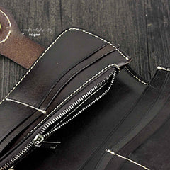 Japanese Ghost Tooled Leather Men's Biker Wallet Chain Wallet Long Wallet with Chain For Men - imessengerbags