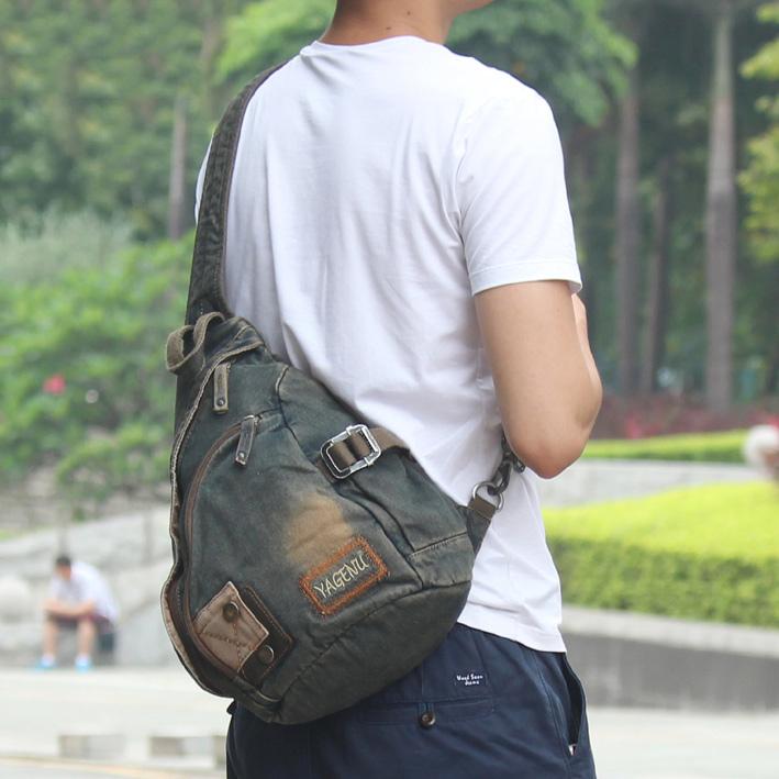 big shoulder bags for men travel Cool Denim Mens Large Sling Bag Blue Big Sling Bag Jean Large Sling Bag For  Men