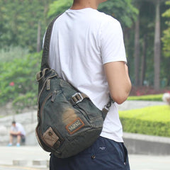 Cool Denim Mens Large Sling Bag Blue Chest Bag Jean One Shoulder Backpacks For Men